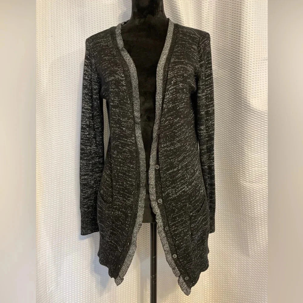 Victoria’s Secret Black & Silver Metallic Cardigan Sweater Size Large